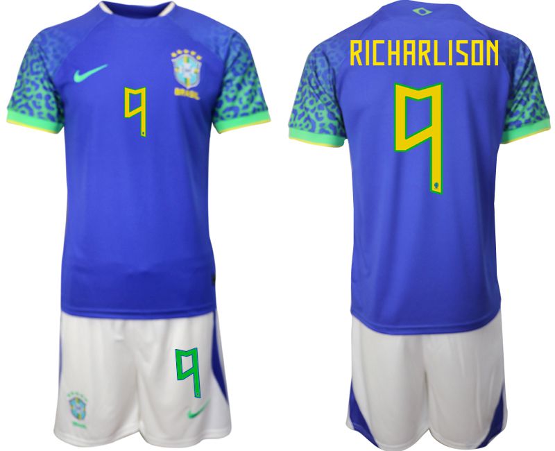 Men 2022 World Cup National Team Brazil away blue #9 Soccer Jerseys1